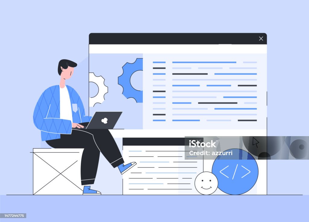 Flat Design Cartoon Illustration Software Development Concept Stock ...