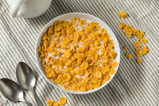 Homemade Healthy Corn Flakes Cereal with Whole Milk