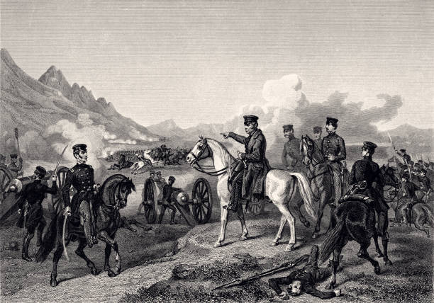 illustrations, cliparts, dessins animés et icônes de général zachary taylor : la bataille de buena vista 1847.  ( xxxl avec beaucoup de détails) - mexican american