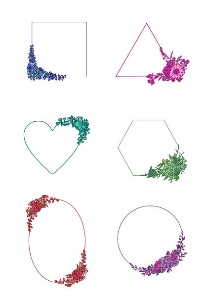 6つの花柄のボーダー形状のセット ベクターアートイラスト