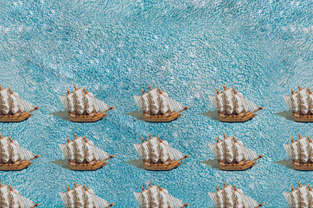 Closeup of ship stern and swirling sea water created by engine movement. Dynamic texture of waves and foam under sunlight.
