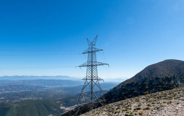 istock A electricity pylon, transmission tower. Power network. 1477251917