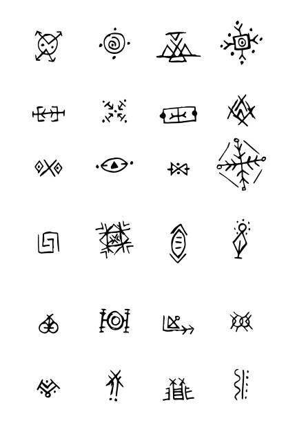 24 Hand drawn witch symbols set 3 - ilustração de arte vetorial