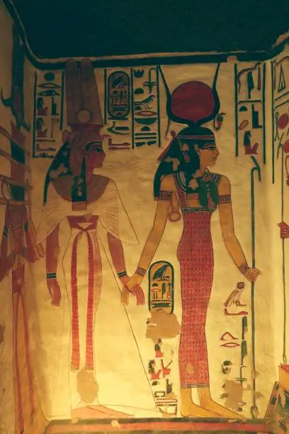 The beautiful designs in Nefertari tomb - Nefertari being led by hand by Isis