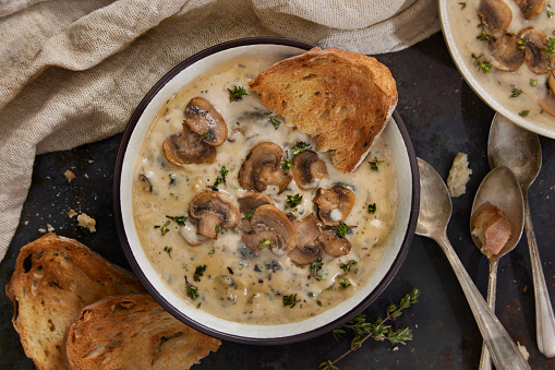 Creamy Wild Mushroom Soup with Toasted French Bread