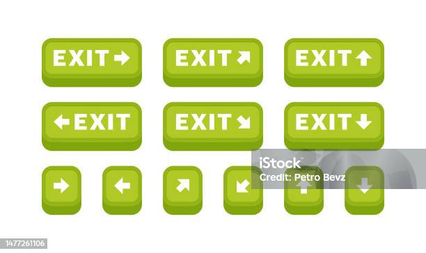 Exit Menu Button Exit Button Set With Arrow Pointer Emergency Fire Exit Sign Pointer For ...