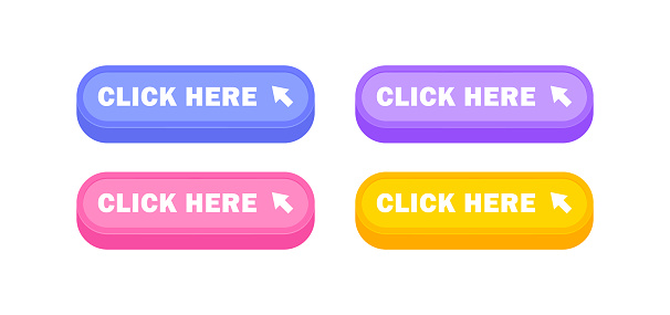 Click Button Internal Click Here Button Set With Arrow Pointer Clicking Modern Colorful 3d ...