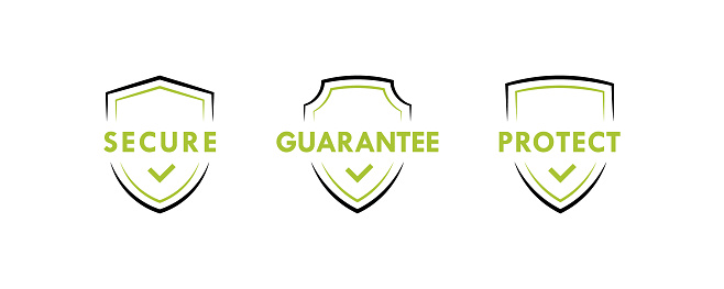 Shield line badges with secure, guarantee and protect text expression. Emblems template for protection, security and guaranteed. Vector illustration.