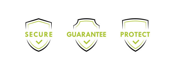 Shield line badges with secure, guarantee and protect text expression. Emblems template for protection, security and guaranteed. Vector illustration vector art illustration