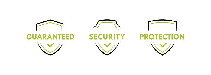 Shield Line Badges With Guaranteed Security And Protection Text ...