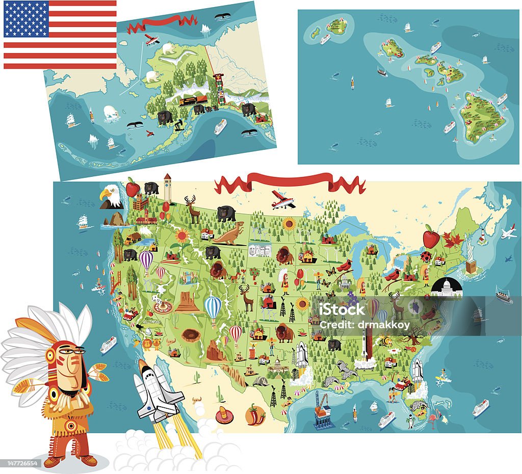 Fumetto mappa di Stati Uniti d'America - arte vettoriale royalty-free di Carta geografica