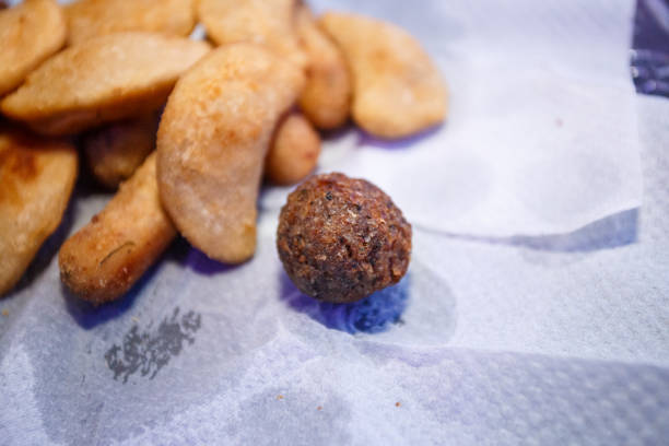 Fried party snacks on a paper towel in Rio de Janeiro.