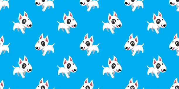 Vector illustration of Vector cartoon character bull terrier dog seamless pattern background