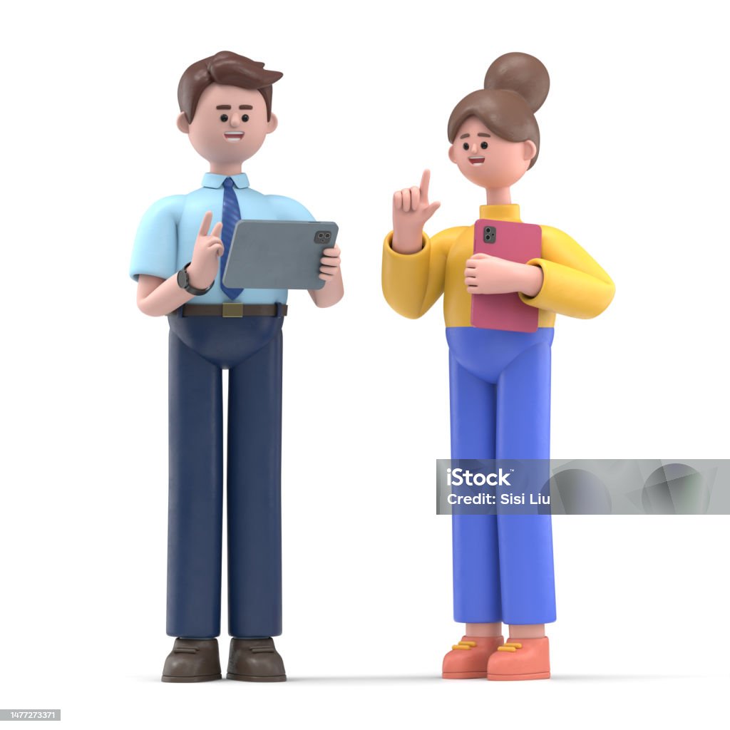 만화 캐릭터가 말하고 토론하는 3d 그림 의사 소통 및 말하기 개념 흰색 배경에 3d 렌더링 3차원 형태에 대한 스톡 사진 및 ...