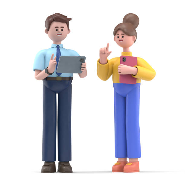 istock 3D illustration of cartoon characters talking and discussing. communication and talking concept. 3D rendering on white background. 1477273371