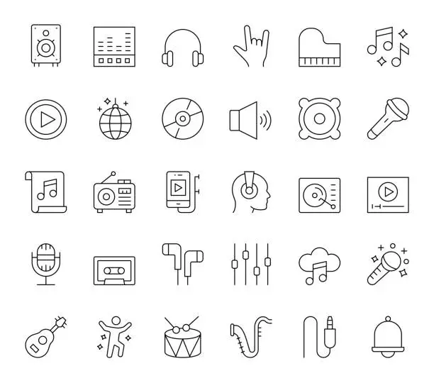 Vector illustration of Audio And Music Line Icons