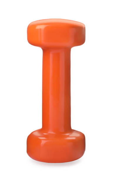istock Orange dumbbell isolated on white. Weight training equipment 1477276895