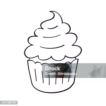 istock Cupcake doodle line icon 1477287197