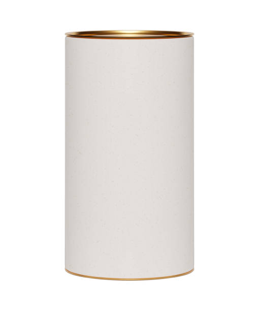 istock Kraft paper tube package with golden lid mockup on white background 1477290820