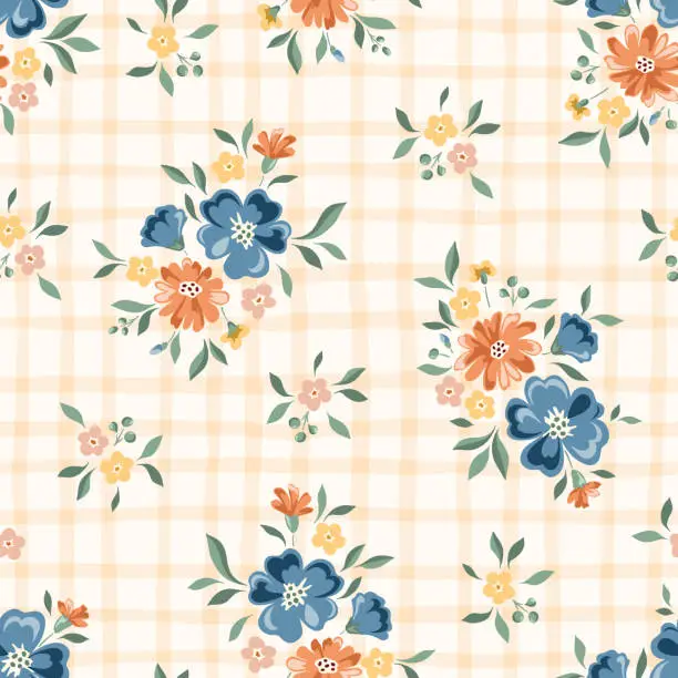 Vector illustration of Delicate Chintz Romantic Meadow Wildflowers Vector Seamless Pattern