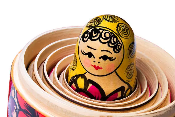 Photo of Russian Babushka or Matryoshka Doll inside the other dolls.