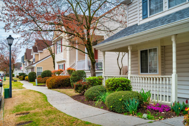 Houses in a residential district in Chesapeake, Virginia, USA.