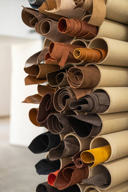 istock Material for creating handmade production at leather workshop. Storage organization at tannery 1477302377