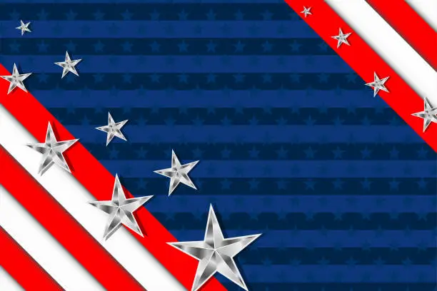 Vector illustration of Background for USA holidays. Independence day, memorial, labor, presidents day banner design with stars and stripes. Vector illustration