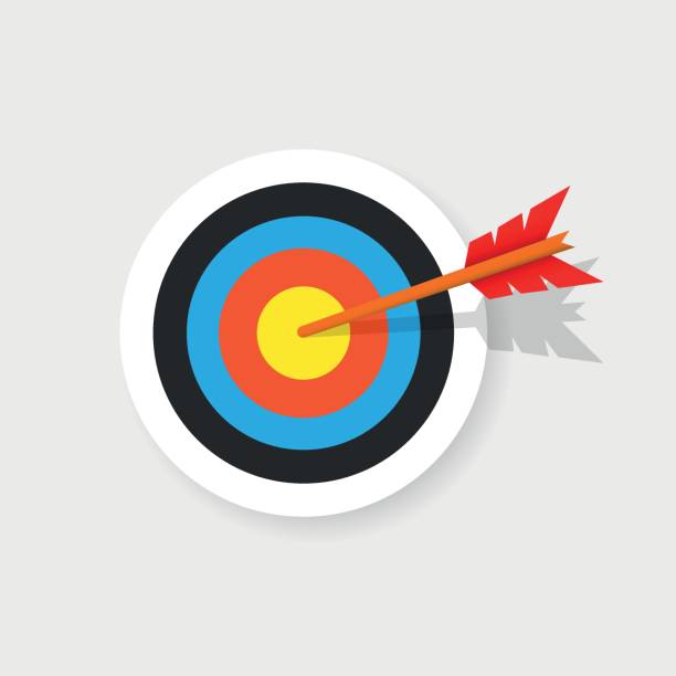 bogenschieß-ziel-symbol im flachen stil. dartscheibe-vektor-illustration auf isoliertem hintergrund. zielgenauigkeit zeichen geschäftskonzept. - archery target sport sport computer icon stock-grafiken, -clipart, -cartoons und -symbole