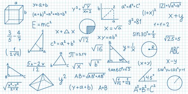 hand drawn math symbols icon in flat style. mathematics formula vector illustration on isolated background. school education sign business concept. - 三角 插圖 幅插畫檔、美工圖案、卡通及圖標