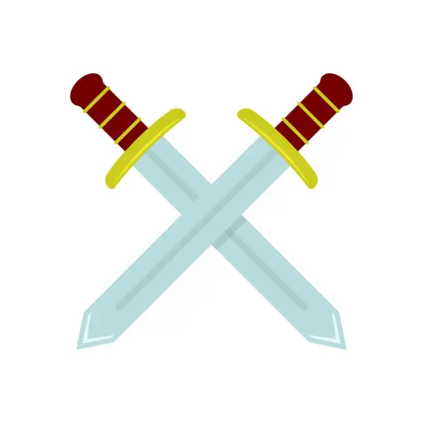 Vector illustration of Crossed knight swords icon. Color silhouette. Front side view. Vector simple flat graphic illustration. Isolated object on a white background. Isolate.