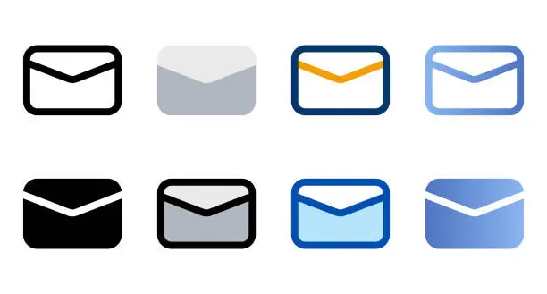 Vector illustration of Email icons in different style. Email icons. Different style icons set. Vector illustration