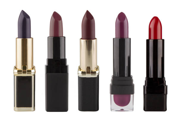 istock Set of open lipsticks in different case on white background 1477322225