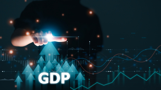 GDP Gross Domestic Product Gross Domestic Product GDP improvement concept. Arrow and charts.