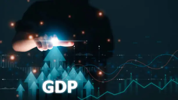 Photo of GDP Gross Domestic Product Gross Domestic Product GDP improvement concept. Arrow and charts.