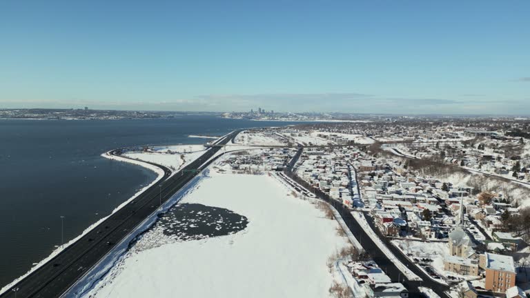 Aerial View of Quebec City and St. Lawrence river Canada in Spring Season, Quebec, Canada