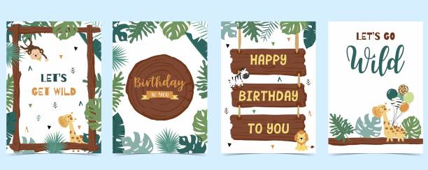 Wood frame collection of safari background set.Editable vector illustration for birthday invitation,postcard and sticker Wood frame collection of safari background set.Editable vector illustration for birthday invitation,postcard and sticker woodland park zoo stock illustrations