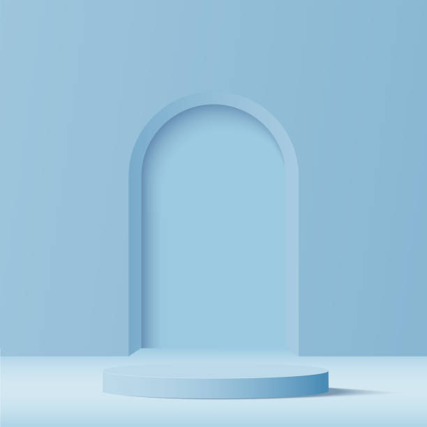 istock 3d blue color podium and minimal blue color wall scene. Vector 1477351240