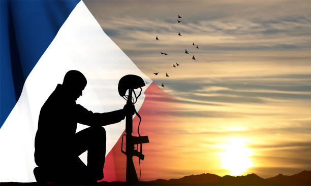 istock Silhouette of French soldier kneeling down 1477352388