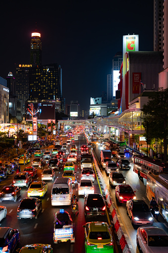 Traffic congestion in Bangkok. Nearby to tourist landmark and shopping malls.