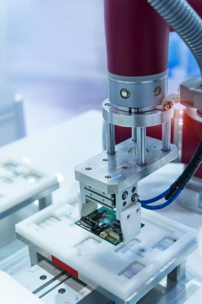 istock Automatic industrial robotic robot working, industry 4.0 and technology concept 1477361443