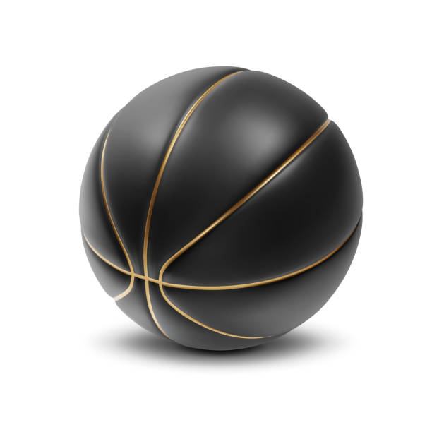 istock Basket ball in black color with gold stripes isolated on white background 1477364181