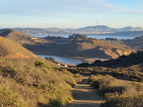 The Hill 88 trail offers views of Rodeo Beach and the city of San Francisco beyond the Golden Gate bridge