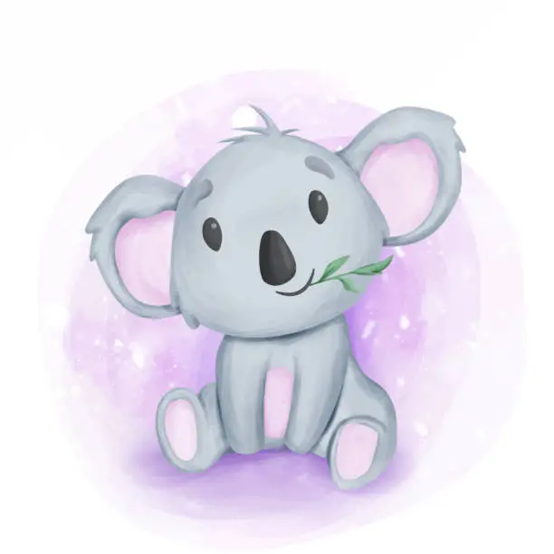 Vector illustration of Adorable Baby Koala Sit and Eating Leaf