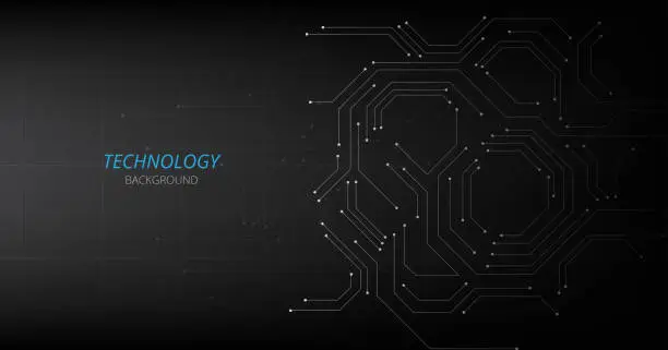 Vector illustration of Grey circuit connection on black background.