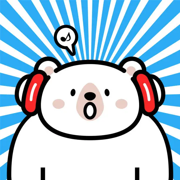 Vector illustration of Cute character design of a polar bear wearing headphones