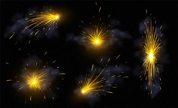 Vector illustration of Fire sparks from sparklers or metal welding