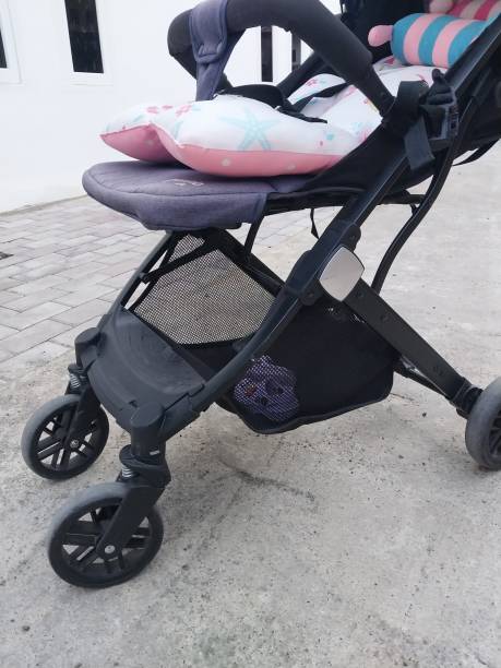 istock Comfortable and Stylish Dark Blue Baby Stroller with Soft Wheels 1477379156