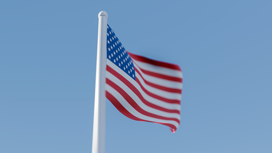 American USA waving 3D flag Stars and stripes background, symbol of United States of America.