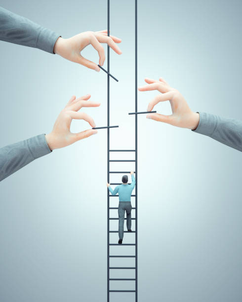 Man climbs a ladder. Financial support and helping hand concept.